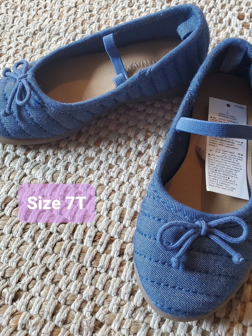 Girls Blue Slip-On Ballet Flats with Bow - Girls 7T